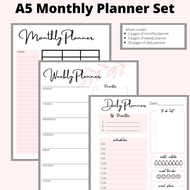 A5 Monthly Planner Set / Monthly Planner / Weekly Planner / Daily Planner Printable