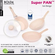 BOLDe Super Pan Set 3+1 Panci Granite Ceramic Cookware Induksi Beige