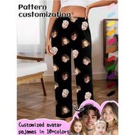 Printstory Customized Women's Pajama Pants, Unique Couple's Big Head Photo, Couple Face Replacement 