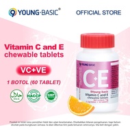 9YOUNG-BASIC Vitamin C + E Chewable Tablets • Immune Booster • Skin Brightening • Antioxidant • 60pc