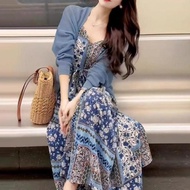 Stylish Knitted Cardigan & Bohemian Floral Skirt Set - Perfect Summer Outfit