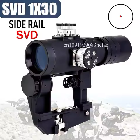 SVD 1x30 Red Dot Sight Tactical Hunting Riflescope with Side-Rail Mount for Airsoft Spotting Shootin