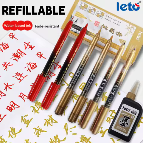 Leto Chinese style Calligraphy Brush tip Pen Black/Red/Gold for Student easy writing Markers Art Sch