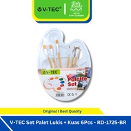 V-tec Painting Palette Set + Brush 6 Pcs - White Oval Plastic Palette RD-1725 BR - Painting Palette 