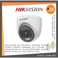 Hikvision 3K 5MP 5 Megapixel ColorVu Indoor Analog Turret CCTV Camera Mic 20m Light DS-2CE70KF0T-PFS