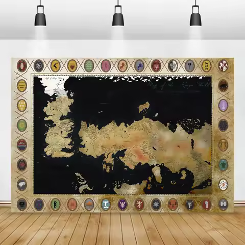 10x6ft Fabric Seven Kingdom Map Happy Birthday Photography Backdrop Background Banner Poster Bedroom