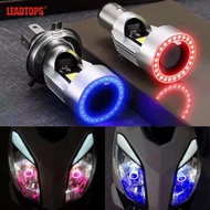 LEADTOPS H4 LED Motorcycle Headlight BA20D H6 Scooter Motorbike Light Bulb Blue Pink Angel Eye (1 Pc