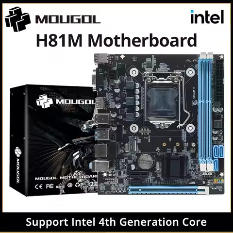 MOUGOL H81M Gaming Motherboard Dual Channel DDR3 M.2 NVME PCIEx16 HDMI VGA Interface LGA 1150 Suppor