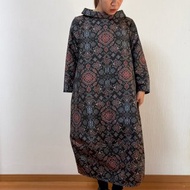 和服改造 高領氣球廓形洋裝 (紬綢 印度風花紋)