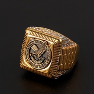 TFOE Stainless Steel Rhinestone Gold Plated Eagles Ring for Kuya Size 7-13