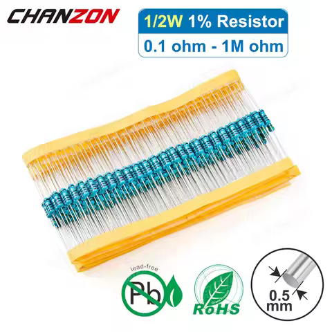100pcs/Pack 1/2W 1% High Precision Metal Film Resistor 1 2.2 4.7 10 100 220 330 470 1K 4.7K 10K 15K 