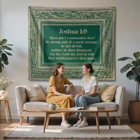 Joshua 1:9 Retro Green Bible Verse Tapestry Wall Hanging, Christian Faith Wall Decor for Bedroom Hom