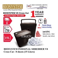 BIOSYSTEM PERSONAL SHREDDER V8  Cross Cut - 8 sheets (15 Liters) (Paper Shredder, Shredder Machine
