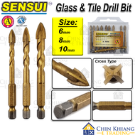 Sensui Cross Type Glass Ceramic Tiles Drill Bit Gold Mata Kaca Jubin 6mm 8mm 10mm S-8011 S8011