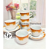 1 SET OF CROWN MOTIF CUPS, COFFEE CUPS CONTAINS 6 CUPS, 6 SAUCERS