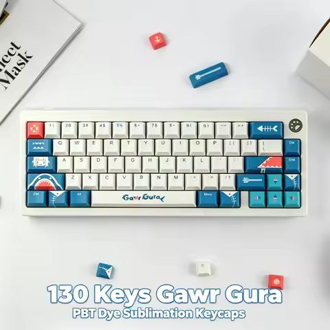 GMK Gawr Gura Theme Custom Keycaps, 130 Keys PBT Dye Sublimation Cherry Profile, MX Switch Compatibl