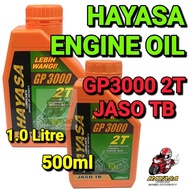 100% ORIGINAL HAYASA ENGINE OIL MINYAK HITAM GP 3 GP3000 2T JASO TB 500ML & 1.0 LITRE USE FOR MOTORC