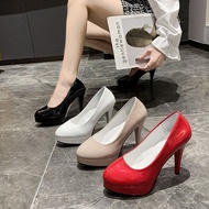 Wind High Heel Women's High Heel Cover Foot Waterproof Platform Shallow Mouth 2025 Large Size Spring