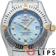 二手百年靈Caristino女士貝殼腕錶B72345/B7234512，18K黃金/精鋼材質，藍色錶盤，拋光處理，成色極佳