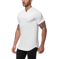 Compression Tight V neck T-Shirt Men Gym Clothing Summer Tops Tees Quick Dry Bodybuilding Fitness Sports Skinny Short TShirt