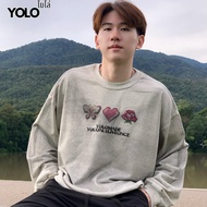 YOLO เสื้อสเวตเตอร์ OVERSIZE เสื้อสเวตเตอร์โอเวอร์ไซส์ คอกลม เสื้อคอตตอน แนวสตรีท 24714