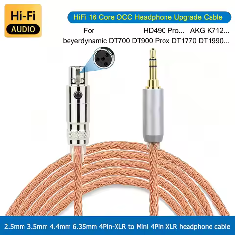 XLR/2.5/3.5/4.4mm to Mini 4Pin XLR Headphone Cable for Sennheiser HD490 Pro AKG K712 Beyerdynamic DT