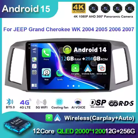 Android 15 Carplay Auto For JEEP Grand Cherokee WK 2004 2005 2006 2007 Multimedia Car Radio Navigati