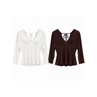 INFINITY : VAYRA TOP (Y-Ra) V-Neck Shirt Pleated Design At The Chest And Cross-Cut Lines In The Fron