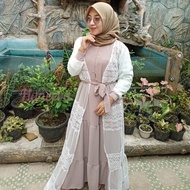 Gamis brokat crinkle kombinasi set 2 in 1 gamis brukat 2024 modern gamis crinkle airflow premium ter