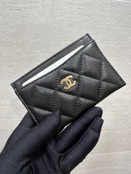 Chanel經典款黑色牛皮 金釦card holder 咭包