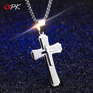 Opk ผู้ชายสร้อยคอ/จี้ไทเทเนียมข้ามสร้อยคอข้ามจี้สร้อยคอผู้ชายสีขาว/สีดำ/สีทองสแตนเลสกล่องโซ่