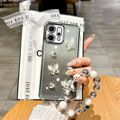 Shockproof Plating Diamond Bow Bracelet Phone Case For OPPO Reno 12F 13F 12 Pro A16 A5 A9 A53 2020 A