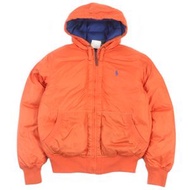 正品全新 Polo Ralph Lauren 馬匹標誌刺繡連帽羽絨服，M 碼，橙色。