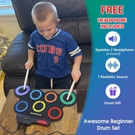 ROCKSOCKI Electric Drum Set, 7-Pad Kids Electronic Drum Set with Headphone Included, Roll-up Drum Pr