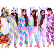Kids Unicorn Onesies Winter Pajamas Girls Boys Sleepwear Animal Pajamas Sets Children Cartoon Pyjamas Homewear Costume