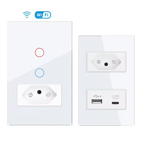 SRAN White 10A 20A 118 Brazil Standard Glass Type C Socket Usb, Tuya Touch Switch with Socket, Smart
