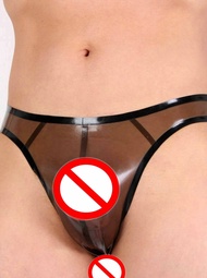 Transparent Black 100% Natural Latex Men's Sexy Hot Underwear Brief With Trim Gummi Rubber XS To XXXL