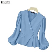 ZANZEA Women's Fitted Elegant Blazer with Puff Sleeves and Slanted Buttons