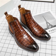 ZZAutumn Leather Boots Chelsea Boots Men's Shoes British Style Ankle Boots Crocodile Pattern Dr. Martens Boots Trend Ha