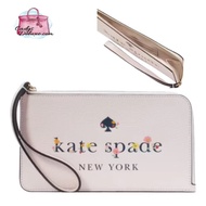 (CHAT BEFORE PURCHASE)NEW AUTHENTIC INSTOCK KATE SPADE LUCY MEDIUM L-ZIP WRISTLET KG610 LIGHT ROSEBUD MULTI