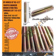 * DT-HWS3/8”X3-1/2" 100pcs Double Ended Hanger Wood Stud Full Thread 3/8” x3-1/2”