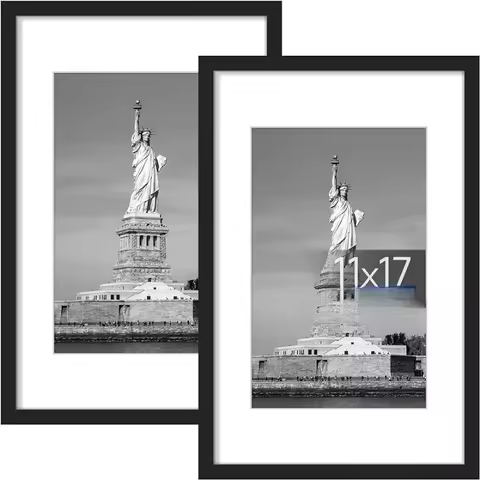 11x17 Picture Frame, Display Poster 8x12 with Mat or 11 x 17 Without Mat, Wall Gallery Photo Frames,