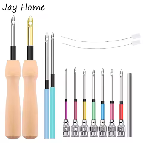 14Pcs Punch Needle Embroidery Kits Adjustable Wooden Punch Needle Set Christmas Gifts for Embroidery