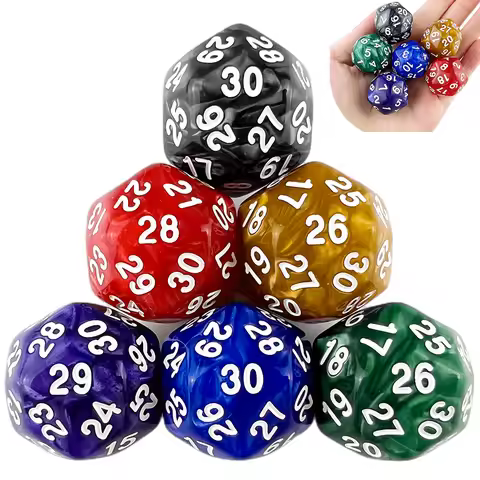 D30 Digital Marble Effect Dice 6pcs for Math DND RPG, Playing Game DRAGONS Dice, 6 Colors