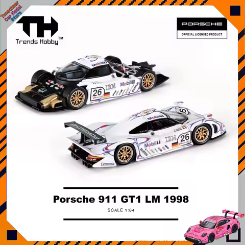 Trends Hobby TH 1:64 Scale Porsche 911 GT1 LM 1998 #26 911 GT3 R DTM 2024 Roxy Car Alloy Model Minia