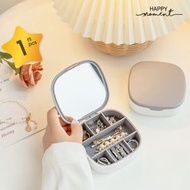 1個 - 精緻化妝鏡盒【灰白色】隨身便攜耳環戒指項鏈首飾收納盒