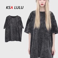 【READY STOCK AT MALAYSIA】100%Cotton Oversized Retro Washed Distressed Short Sleeve T-Shirt Street Yo