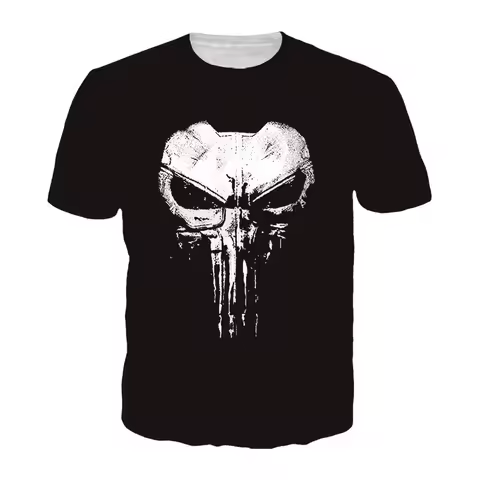 Summer New Kids And Men t shirt Boys Punisher Skeleton 3D Prited T Shirt Fashion Crewneck Sports T-S