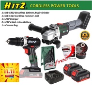 HITZ 20V Combo Brushless Angle Grinder and Cordless Hammer Drill