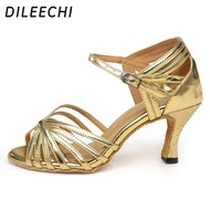 【HOT】 Dileechi Golden Women's Latin Dancing Shoes Square Dancing Shoes Soft Bottom With High Heels